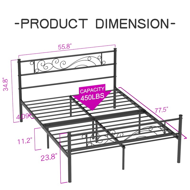 Weehom Metal Bed Frame with Headboard and Footboard Mattress Foundation