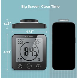 KADAMS Shower Clock Waterproof Bathroom Timer – Digital Wall Clock W Countdowns