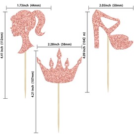 Ephlyn 24Pcs Girl Theme Birthday Cupcake Toppers Glitter High Heel Princess Doll Head Cupcake Picks Decorations for Baby Bridal Shower Girl Birthday Party Supplies Rose Gold