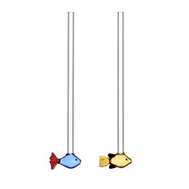 Ichendorf Milano Set di 2 Cannucce Pesci Blu e Ambra più Spazzola | Collezione Marine Garden | H 20 cm | Vetro Borosilicato | Fatto a Mano