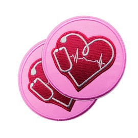 KLORIZ 2-Pack Red Heart and Stethoscope Nurse Patch Doctor Embroidered Iron On Sew On Patches Clothes Accessories Applique