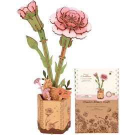 ROBOTIME 3D Wooden Puzzle Artificial Flowers Model Kits for Adults for Building, Creative Home Decor, Accessories Living Room, Gifts for Women on Valentine's Day, Bouquet (Pink Carnations)