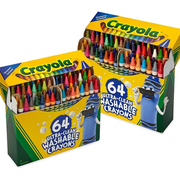 Crayola 64ct Ultra Clean Washable Crayons, 2 Pack Bulk Crayon Set, Gift for Kids