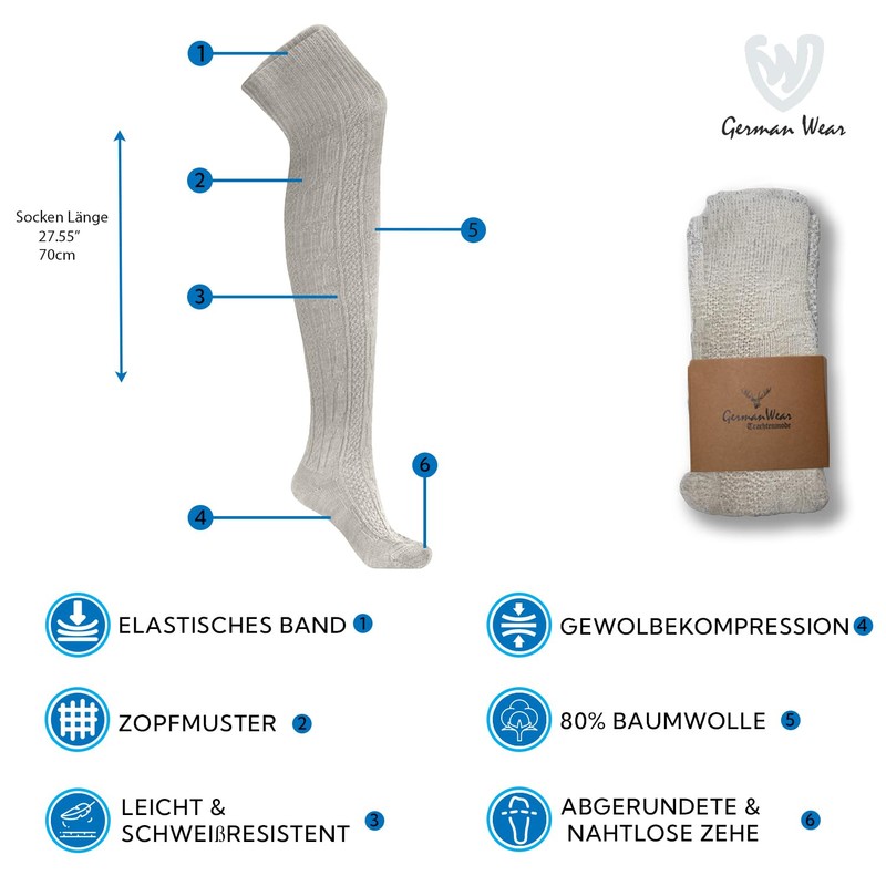 German Wear Traditional Bavarian Knee High Socks, Cable Knit Socks,