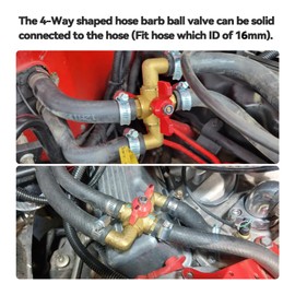 Solid Brass 5/8 Inch Heater Control Valve, 4-way Automobile Heating Water Valve, Brass Automotive Integrated Manual Control Valve, Heater Core Bypass with 4 Clamps(16mm)