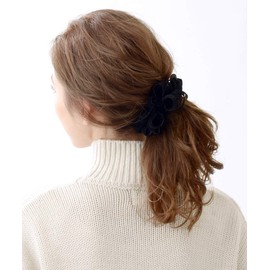 VINGTAINE H7028-BK- Velvet Loop Ribbon Banana Clip, Thin Ribbon, Simple, Hair Clip, Hair Accessory