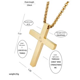KouGeMou Cross Necklace Gold Stainless Steel Necklace Religious Bible Verse Pendant Crucifix Necklace Faith Jewelry with 23' Chain