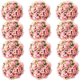 Tigeen 12 Bundles Peonies Artificial Flowers Artificial Rose Silk Flowers Faux Roses Flowers Fake Roses Silk Hydrangea Bouquet for Wedding Table Centerpiece Floral Vase Home Office Bridal Decor(Pink)