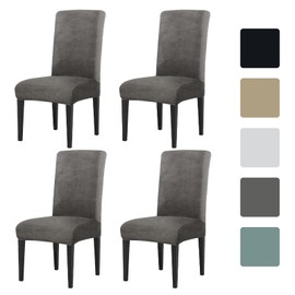 LUSCHEER Velvet Dining Room Chair Covers Set of 4, Chair Protector Slipcovers Stretch Removable Washable Decoration Seat Covers for Hotel, Ceremony, Banquet, Kitchen, Restaurant, Home (Grey)