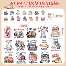 Falueqg Dtf Transfers Ready to Press - 20Pcs Funny Cat Iron on Transfers for Tshirts, Cat Lovers Iron on Decals Patches, Cute Kitten Heat Transfer Vinyl Stickers for Clothing Pillows Bag DIY Crafts