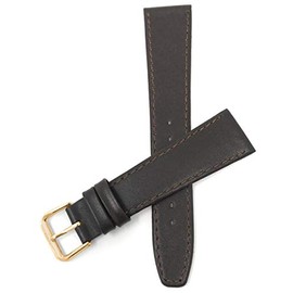 Bandini 10mm Womens Italian Leather Watch Band Strap - Brown with Stitching- Classic - Slim - Gold Buckle