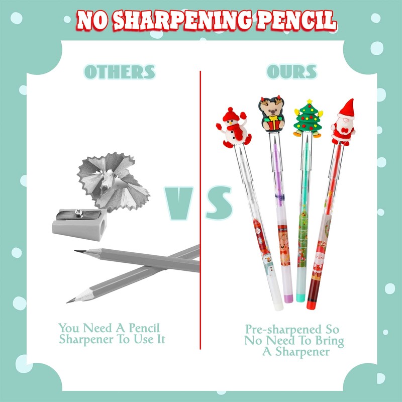 BBTO Christmas Pencils for Kids Gifts Multi Point Stackable Push