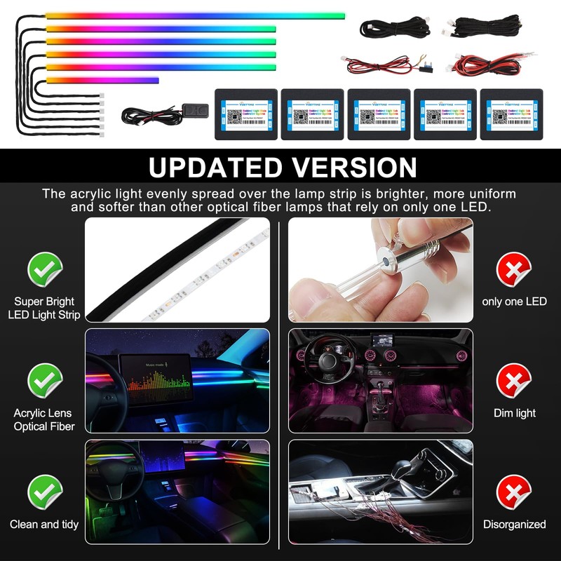 Dreamcolor Acrylic Interior Car LED Strip Light with Wireless APP,