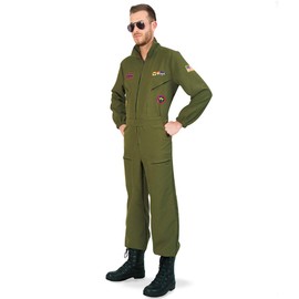 KarnevalsTeufel Combat Pilot Olive Green Overall for Men with Glasses (L), Green