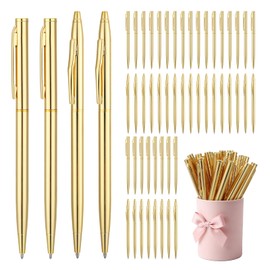 50 Pcs Metallic Gold Pens for Writing Ballpoint Bulk, Gold Pen for Wedding Guest Book Metal Slim Twist-Action Design, Wedding Pens Black Ink 1.0 mm Bridal Shower Business Office Teachers(2 Styles)