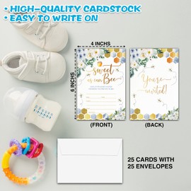 Honey Bee Baby Shower Invitations, Sweert as We Can Bee Gender Neutral Invitation, Double-Sided Greenery Floral Fill In Invites, Gender Reveal Party Decorations, 25 Cards With 25 Envelopes(A02)
