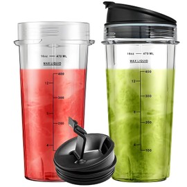 470ml Flip Top Cup for Ninja 700W Slim Blender QB3001UKS BL770 BL660 BL810 Replacement Parts for Nutri Ninja 1100W Series Mixer (Pack of 2)
