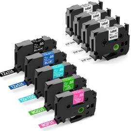 5 Pack Colors + 4 Pack White Compatible Tz Tape 18mm 0.7 Laminated White Laminated Tape TZe-241 TZe-MQP35 12mm 1/2 Inch, Compatible with PTD400 PTD600 PTD400AD PTP710BT