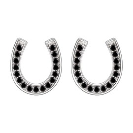 EVER FAITH Horseshoe Stud Earrings 925 Sterling Silver Cubic Zirconia Lucky Horseshoe Earrings for Women Girls Clear Gold Tone, Sterling Silver Cubic Zirconia