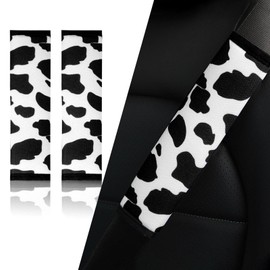 2 PCS Car Seat Belt Pad Cover, Breathability Vehicles Safety Seatbelt Strap Shoulder Pads, Universal Cars Interior Accessories Decor for Truck SUV (Cow Print, Black)