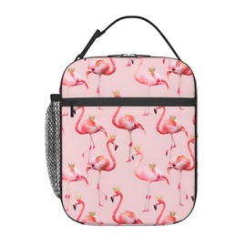 VODRM Cute Flamingo Lunch Box for Kids,Crown Animal Insulated Bag for Student,Pink Reusable Thermal Insulation Cooler Tote Bags for School Work Picnic Camping Outdoor Gifts