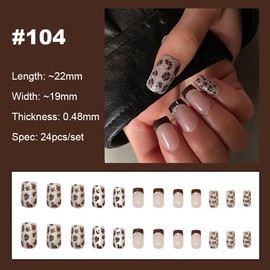 【NEW ARRIVALS!】 Press on Nails French Tip Bling Coffin Short Almond Fake Nails with Designs Glue on Nails Long Glossy Gradient Medium False Nails Reusable Full Cover Thick Nail Acrylic Stick on Nails for Women Girls 24 Pcs:_104