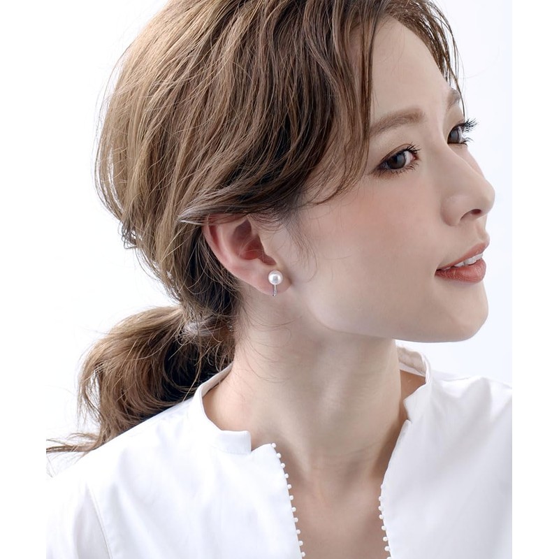 Vingtaine P1288-E Single Grain Pearl Earrings, 0.3 inches (8 mm),