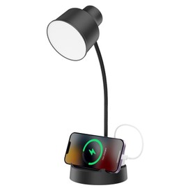 Energetic LED Desk Lamp with Phone Holder, Table Lamp with AC Outlet, Adjustable Flexible Gooseneck, 4000K, Eye-Care Reading Light for Bedroom, Study, Computer Desk, Living Room, Home Office, Black