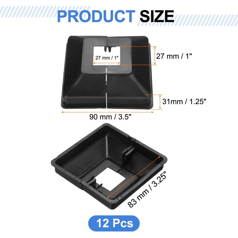 uxcell 12Pcs Post Base Cover, 3.5"x3.25" (Internal Size 1"x1") PVC