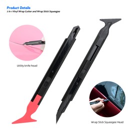 EHDIS 2 in 1 Vinyl Wrap Cutter and Curves Slot Tint Tool,Retractable Utility Knife with 30 Degree Snap Off Blade Micro Squeegee for Car Wrapping,Vinyl Film,Wallpaper Installation