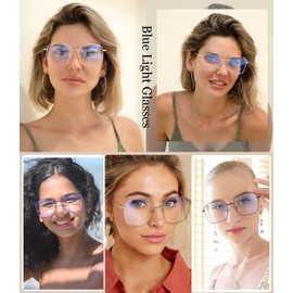 Dollger Blue Light Filter Glasses for Women Men Blue Light Blocking Glasses Square Metal Large Frame Glasses Anti Blue Light PC TV Gaming, black