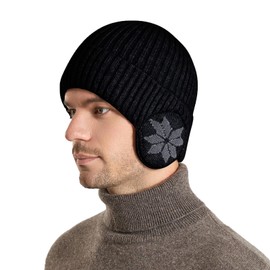 YAMEE Knitted hats for men with ear flaps, warm, elastic, beanie, men's plush, thickened, cold protection, winter hat, women's knitted hat, windproof, hat for men, women, outdoor, sports, running,