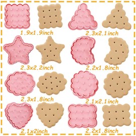 Mini Round Cookie Cutters, 8pcs 3d Classic Raised Design Cookie Stamps, Triangle, Rectangle, Square, Heart, Star, Oval, Mini Pie Cookie Molds, Circle Cookie Cutter Set for DIY Baking (Classic)