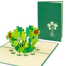 LINPOPUP®, LIN17523, pop-up card, lucky clover, ladybird, 3D birthday card, good luck, get soon, greeting card with four-leaf clover motif, folding card, green, N276
