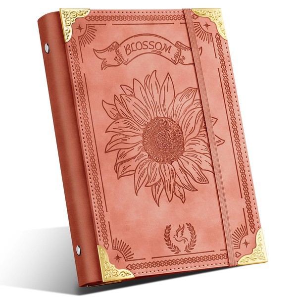 Ovesmusl Sunflower PU Leather A5 Binder 6 Ring Refillable Journal
