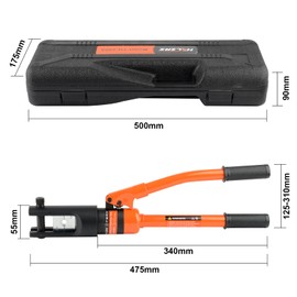 HZLZRZ Hydraulic Crimping Tool, 16 Tons Battery Cable Crimping Tool and Range 4AWG-500MCM, 10 Pairs of Dies for Crimping Tool Kit, Terminal Crimping Tool, Yellow Battery Cable Crimping Tool (YQ/240A)