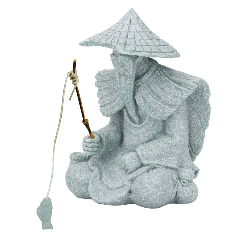 Fisherman Statue Sitting Fishing Old Man Figurine Small Desk Ornament