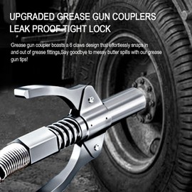 PYXGLAQ Grease Gun Coupler Grease Gun Tips,Quick Lock Double Handles Grease Gun Tip with 6 Thickened Claws,Rated 12,000PSI,Compatible with All Grease Guns,Suitable for Automobiles Ships Farm Machinery