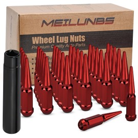 MEILUNBS 32PCS 9/16"-18 Spiked Lug Nuts, 4.4" Tall Black Bullet Cone Seat Wheel Nuts with Socket Key, Compatible with Dodge Ram 1500 2500 3500 1994-2011, Ford F250 F350 1988-1998, Red