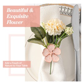 Lewondr Napkin Rings, Set of 6 Flowers Napkin Ring Holders Dinner Tables Rings Elegant Ornament Table Setting Decoration for Wedding, Christmas, Thanksgiving, Holiday, Party, Pink