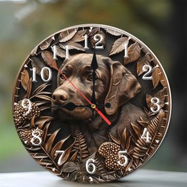10-Inch Silent Wooden Wall Clock, Labrador Clock Bronze Foliage Design ” Silent Non-Ticking Clock, Battery Operated (AA Batteries Not Included), Artistic Home Decor