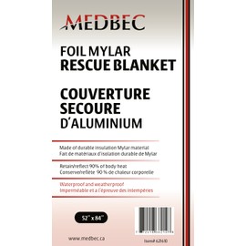 Medbec Emergency Foil Mylar Thermal Blanket, 52" Length x 84" Width, Silver (Pack of 12)