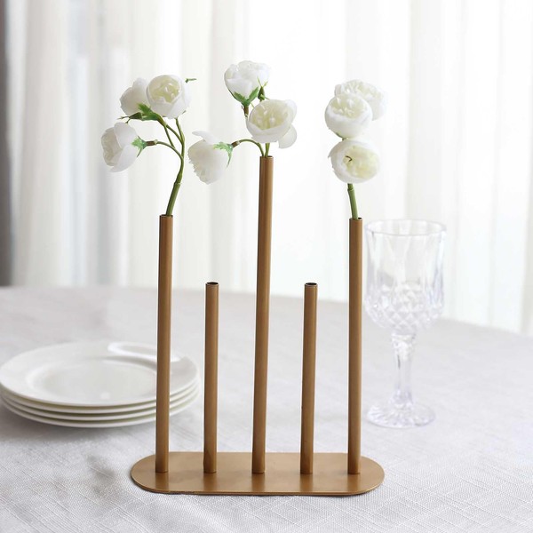 Tableclothsfactory Gold Metal Minimalist Bud Vase Centerpiece, 5-Tubes Single Stem