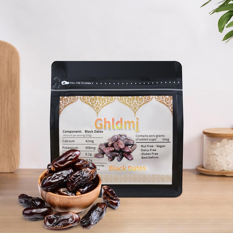 Premium Black Dates, Organic & Unsweetened, Gluten - Free, Vegan,