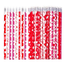 Nydotd 50Pcs Valentine's Day Pencils With Erasers for Kids Party Favors, Exchange Gifts, Goodie Bags Fillers, Giveaways, School Classroom Rewards - Heart Pattern Wood Pencils Bulk
