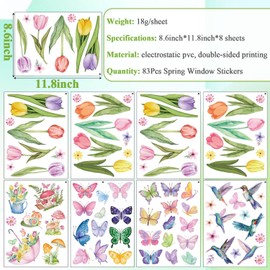 Movstriker 8Pcs Spring Window Sticker Floral Hummingbird Butterfly Easter Window Stickers Double-Sided Stickers, Ideal Easter Gifts for Kids & Adults Used for Home, YAO421