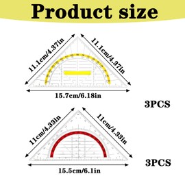 Set of 6 Set Square, Set Square with Handle, Transparent Flexible Set Square, Small Ruler Set, Drawing Triangle, Geo Triangle for Students, Office, Designer, Painting, School (Red Yellow)