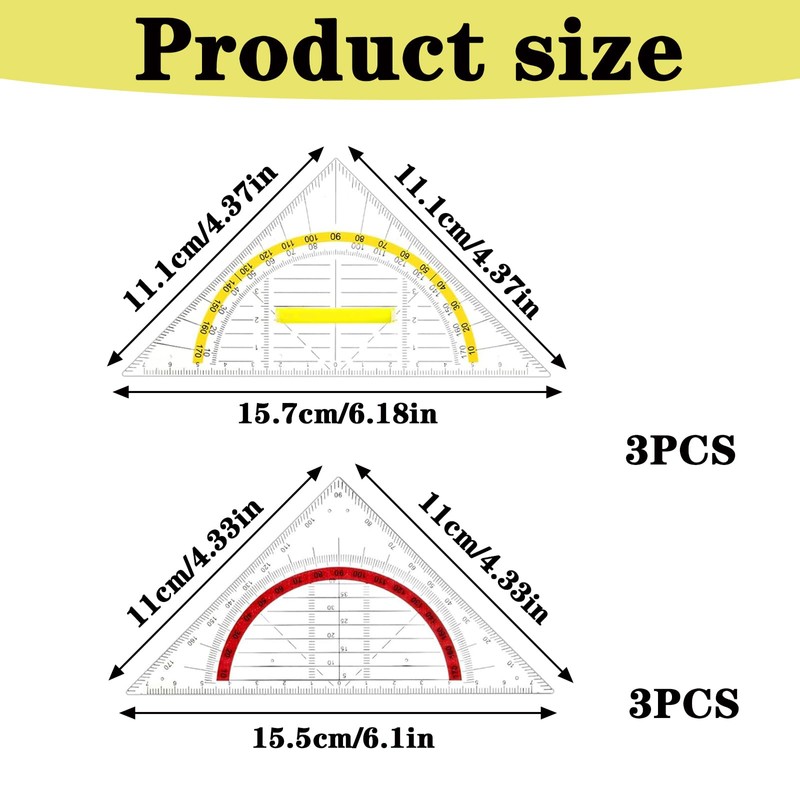 Set of 6 Set Square, Set Square with Handle, Transparent