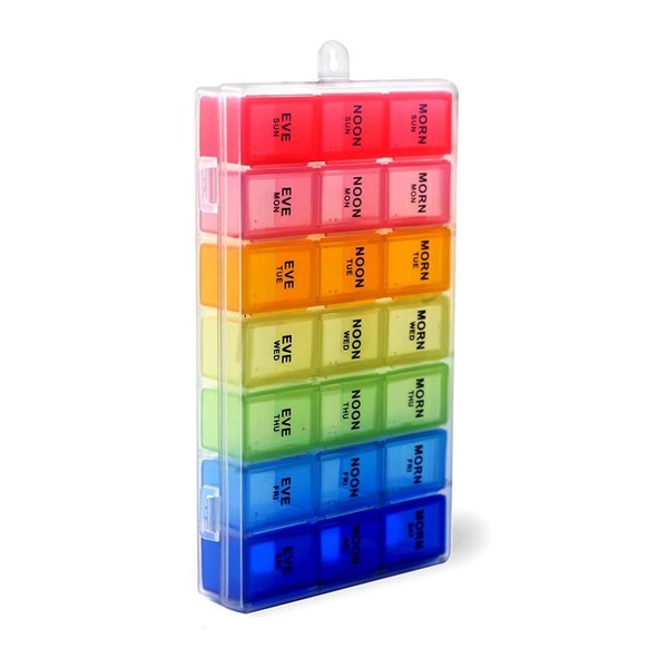 Pill Organizer Box with Snap Lids| 7-Day AM/PM | Detachable Compartments for Pills, Vitamin