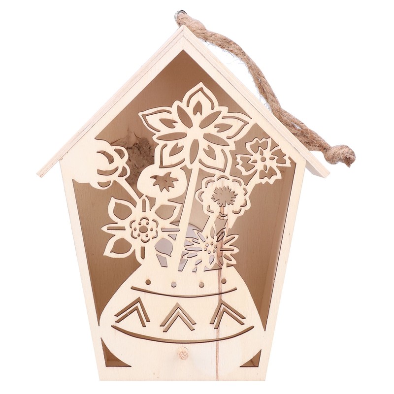 2Pcs Bird House with Warm Light Hollow Flowers Patterns Bird
